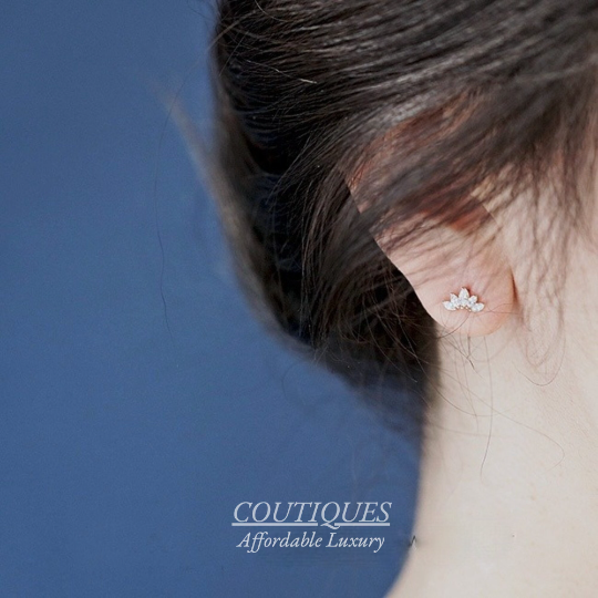 9K Solid Gold Zirconia Sparkly Stud, Real Gold Simple Stud, Delicate Dainty D shape Gold Earrings, Minimalism Gold Stud, Fancy Gift for her