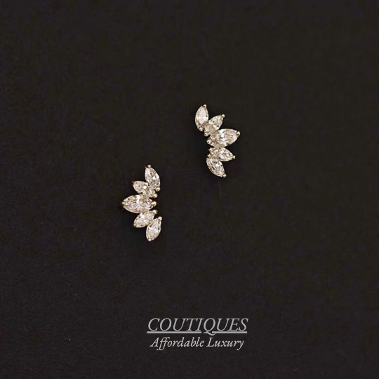 9K Solid Gold Zirconia Sparkly Stud, Real Gold Simple Stud, Delicate Dainty D shape Gold Earrings, Minimalism Gold Stud, Fancy Gift for her