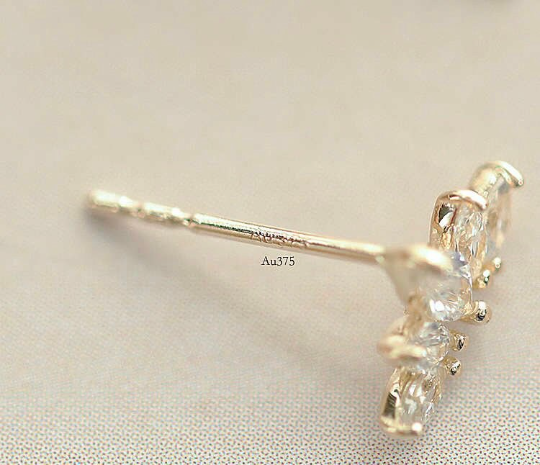 9K Solid Gold Zirconia Sparkly Stud, Real Gold Simple Stud, Delicate Dainty D shape Gold Earrings, Minimalism Gold Stud, Fancy Gift for her