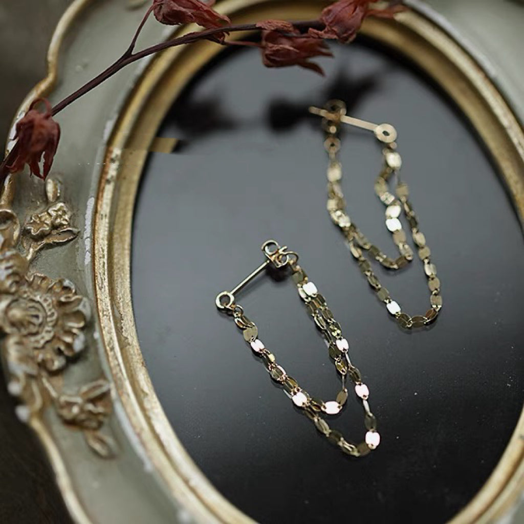 14K Solid Gold Danity Sparkling Earrings , 14K Real Gold Delicate Hoop Earrings, Sparkle Delicate Dangle Earrings, Holiday Gift For Her