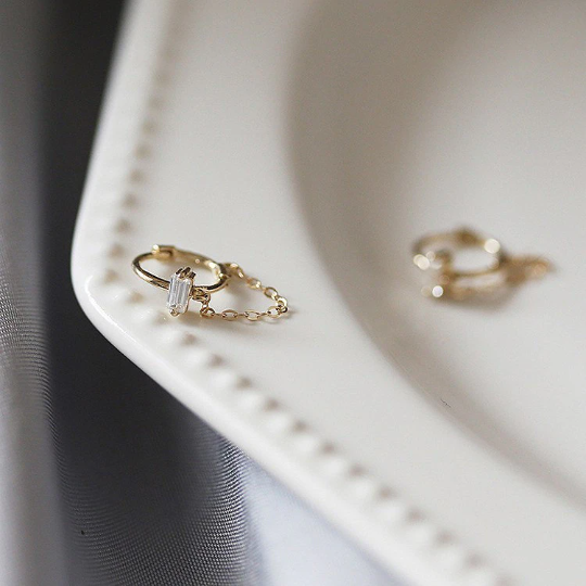 14K Solid Gold Dainty Zirconia Threading Earrings, Real Gold Delicate Dangle Threader Earrings, Minimalism Gold Earrings, Christmas gift