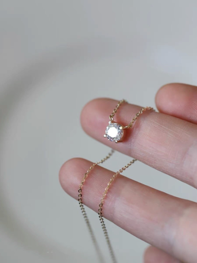 Solid 14K Gold Dainty Zirconia Necklace, Real Gold Delicate Zirconia Chain, Minimalism Gold Necklace, Gift For Her
