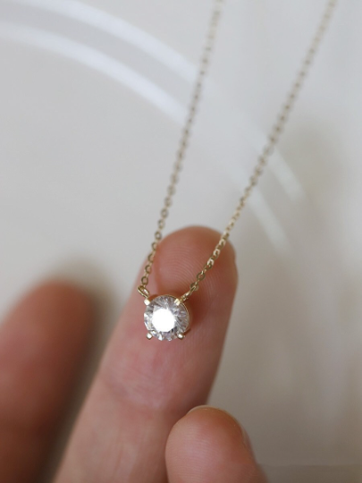 Solid 14K Gold Dainty Zirconia Necklace, Real Gold Delicate Zirconia Chain, Minimalism Gold Necklace, Gift For Her