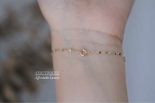14K Solid Gold Sequin Chain Dainty Bracelet/Anklet, 14K Real Gold Hand Chain Bracelet, 14K Gold Sparkly Sequin Chain Bracelet, Fast Shipping