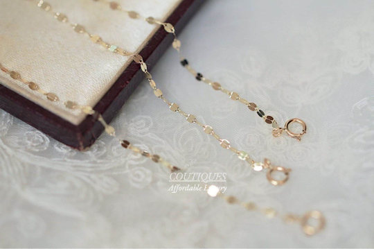 14K Solid Gold Sequin Chain Dainty Bracelet/Anklet, 14K Real Gold Hand Chain Bracelet, 14K Gold Sparkly Sequin Chain Bracelet, Fast Shipping