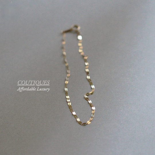 14K Solid Gold Sequin Chain Dainty Bracelet/Anklet, 14K Real Gold Hand Chain Bracelet, 14K Gold Sparkly Sequin Chain Bracelet, Fast Shipping