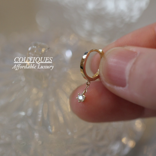 9K Solid Gold Delicate Small Dainty Hoop Dangle Earrings, Real Solid Gold CZ Diamond Hinged Huggie Earrings, Gift for Her