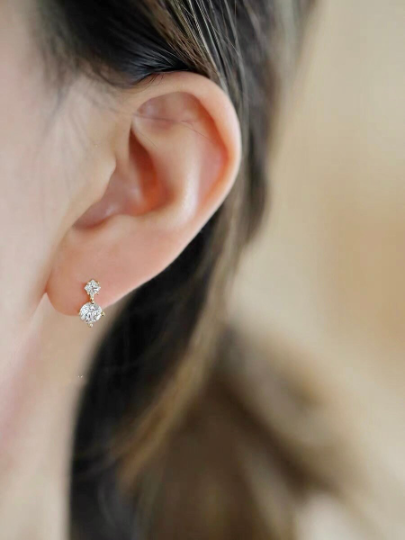 A Pair Solid 9k Gold Dainty Zirconia Hoop Earrings, Minimalism Gold Earrings, Real Gold Delicate Mini Hoops, Gift For Her Inactive