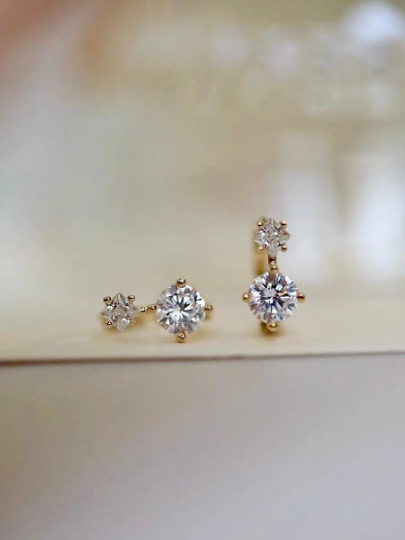 A Pair Solid 9k Gold Dainty Zirconia Hoop Earrings, Minimalism Gold Earrings, Real Gold Delicate Mini Hoops, Gift For Her Inactive