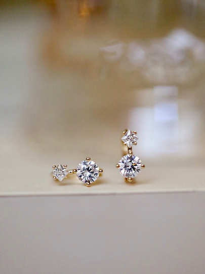 A Pair Solid 9k Gold Dainty Zirconia Hoop Earrings, Minimalism Gold Earrings, Real Gold Delicate Mini Hoops, Gift For Her Inactive