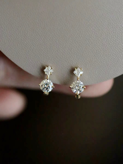 A Pair Solid 9k Gold Dainty Zirconia Hoop Earrings, Minimalism Gold Earrings, Real Gold Delicate Mini Hoops, Gift For Her Inactive
