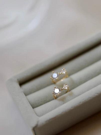 A Pair Solid 9k Gold Dainty Zirconia Hoop Earrings, Minimalism Gold Earrings, Real Gold Delicate Mini Hoops, Gift For Her Inactive