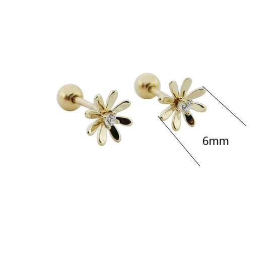 14K Solid Gold Dainty Daisy Floral Stud Earrings, Real Gold Screw Back Earrings, Flower Earrings, Minimalism Gold Stud, Gift For Her