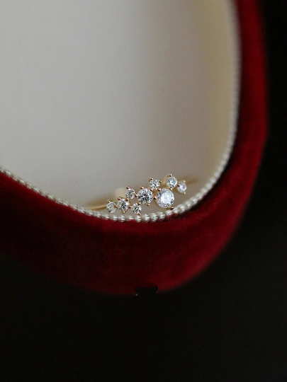 14K Solid Gold Cubic Zirconia Cluster Ring, Gold Dainty Ring, 14kt Gold Real Diamond Ring, Real Gold Statement Ring, Christmas Gift for Her