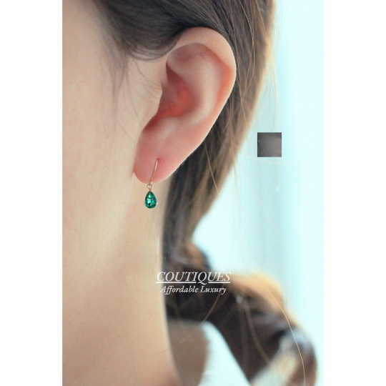 A Pair, 9K Solid Gold Dainty Green Zirconia Dangle Stud Earrings, Real Gold Dangle Earrings, Minimalism Hoop Earrings, Emerald Dangle Stud