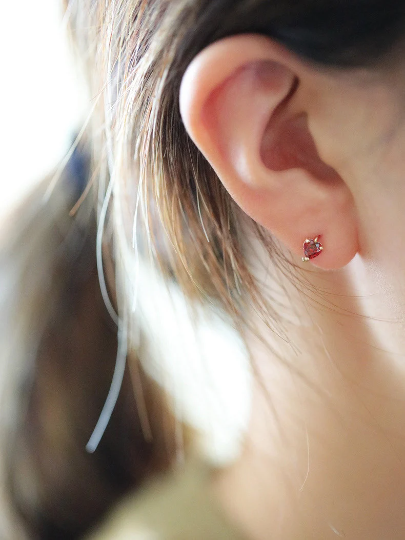 A Pair 9K Solid Gold Dainty Red Love Heart Studs, Real Gold Mini Hoop Earrings, Delicate Minimalism Gold Orbital Conch, Gift For Her