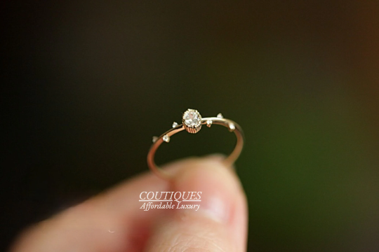 14K Solid Gold Dainty Zirconia Diamond Stackable Ring, Real Gold Olive Branch Simple Statement Ring, Thin Band Delicate Gold Ring