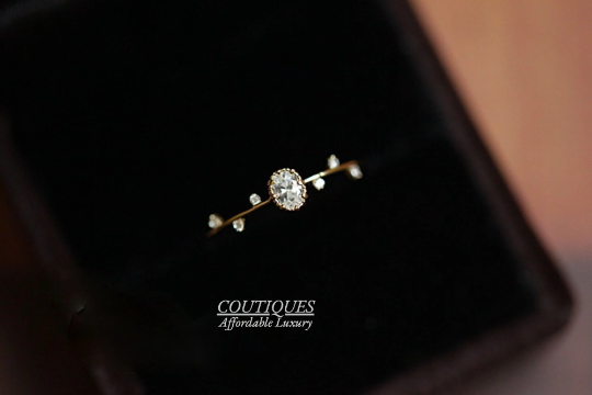 14K Solid Gold Dainty Zirconia Diamond Stackable Ring, Real Gold Olive Branch Simple Statement Ring, Thin Band Delicate Gold Ring
