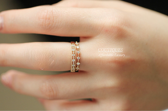 14K Solid Gold Elegant Ring, Gold Dainty Stacking Ring, Gold Minimalist Zirconia Diamond Ring, Christmas Gift for Her, Gold Stackable Ring