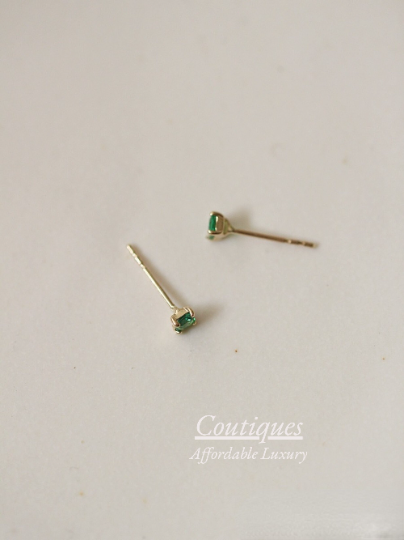 A Pair | Solid 14K Gold Dainty Zirconia Emerald Mini Stud Earrings, 14K Real Gold Green Zirconia Cube Stud Earrings, Gift For Her