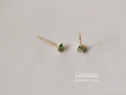 A Pair | Solid 14K Gold Dainty Zirconia Emerald Mini Stud Earrings, 14K Real Gold Green Zirconia Cube Stud Earrings, Gift For Her
