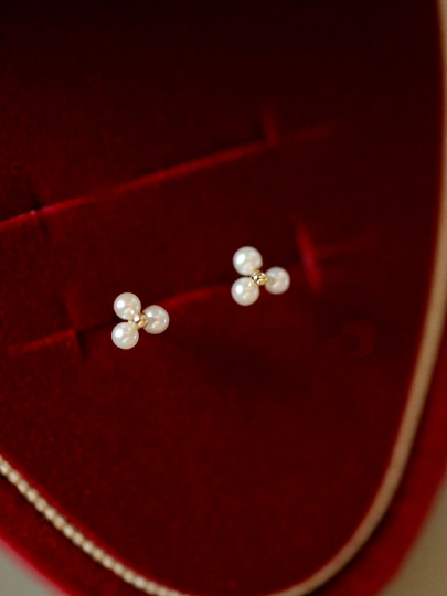 A Pair| 9K Solid Gold Dainty Mini Real Pearl Stud, Real Gold Delicate Natural Mini Pearl Earrings, Minimalism Gold Stud, Gift For Her