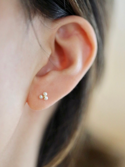 A Pair| 9K Solid Gold Dainty Mini Real Pearl Stud, Real Gold Delicate Natural Mini Pearl Earrings, Minimalism Gold Stud, Gift For Her