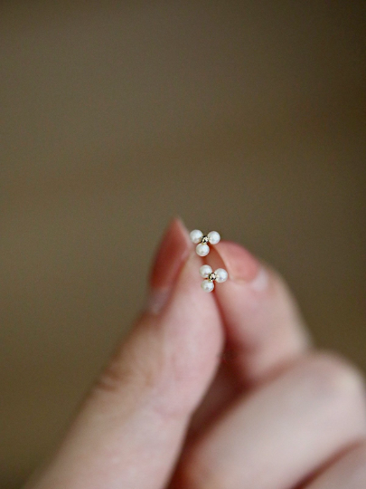 A Pair| 9K Solid Gold Dainty Mini Real Pearl Stud, Real Gold Delicate Natural Mini Pearl Earrings, Minimalism Gold Stud, Gift For Her