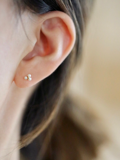 A Pair| 9K Solid Gold Dainty Mini Real Pearl Stud, Real Gold Delicate Natural Mini Pearl Earrings, Minimalism Gold Stud, Gift For Her