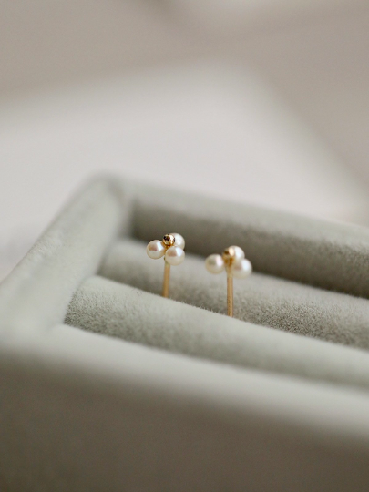 A Pair| 9K Solid Gold Dainty Mini Real Pearl Stud, Real Gold Delicate Natural Mini Pearl Earrings, Minimalism Gold Stud, Gift For Her