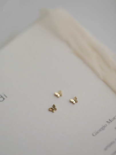 14K Solid Gold Butterfly Stud Earrings, Real Gold Minimalist Stud Earrings, Tiny Gold Butterfly Stud Earrings, Gift For Her