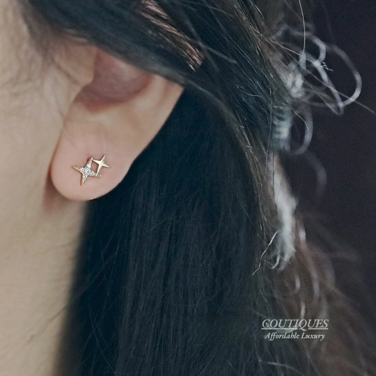 9K Solid Gold Dainty Star Stud Earrings, Real Gold Star Gold Stud, Minimalism Gold Star CZ Stud Earrings, Delicate Gold Stud, Gift For Her