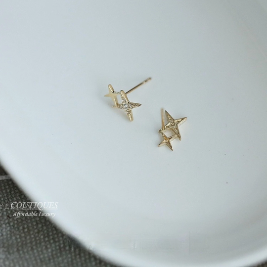 9K Solid Gold Dainty Star Stud Earrings, Real Gold Star Gold Stud, Minimalism Gold Star CZ Stud Earrings, Delicate Gold Stud, Gift For Her