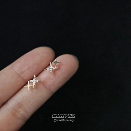 9K Solid Gold Dainty Star Stud Earrings, Real Gold Star Gold Stud, Minimalism Gold Star CZ Stud Earrings, Delicate Gold Stud, Gift For Her