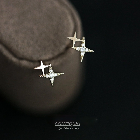9K Solid Gold Dainty Star Stud Earrings, Real Gold Star Gold Stud, Minimalism Gold Star CZ Stud Earrings, Delicate Gold Stud, Gift For Her