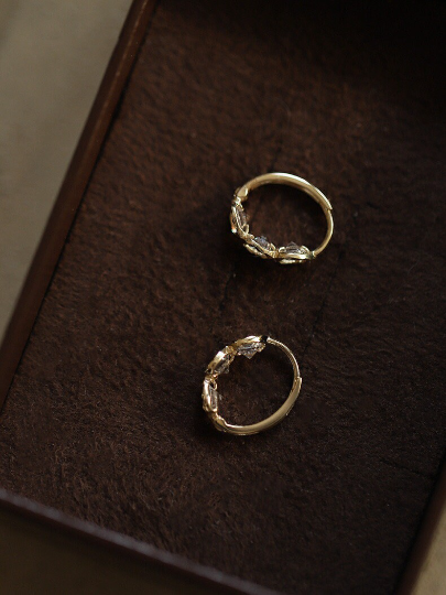 A Pair 14K Solid Gold Dainty Zirconia Earrings, Real Gold Hoop Earrings, Small Hoop Earrings, Minimalism hoop studs, Valentine's gift