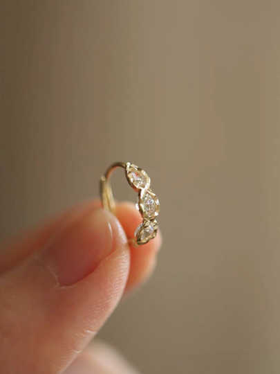A Pair 14K Solid Gold Dainty Zirconia Earrings, Real Gold Hoop Earrings, Small Hoop Earrings, Minimalism hoop studs, Valentine's gift