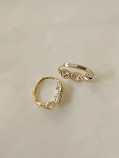 A Pair 14K Solid Gold Dainty Zirconia Earrings, Real Gold Hoop Earrings, Small Hoop Earrings, Minimalism hoop studs, Valentine's gift