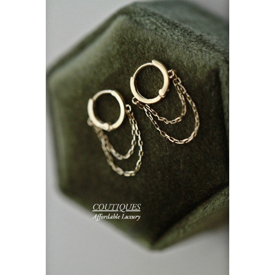 SOLID GOLD Small Hoop Hinged Earrings, 9K Solid Gold Delicate Gold Chain Hoop Earrings, Gold Chain Dangle Drop Hoop Earrings, Birthday Gift