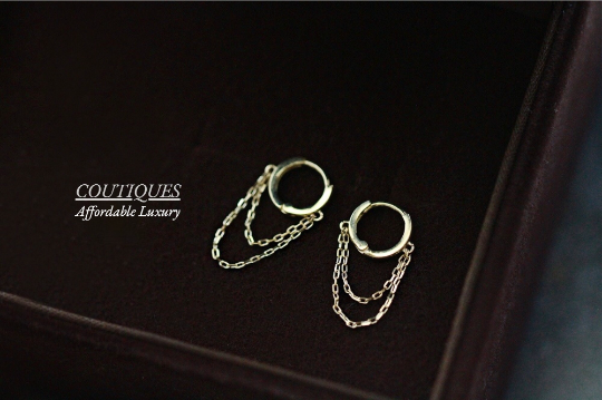 SOLID GOLD Small Hoop Hinged Earrings, 9K Solid Gold Delicate Gold Chain Hoop Earrings, Gold Chain Dangle Drop Hoop Earrings, Birthday Gift