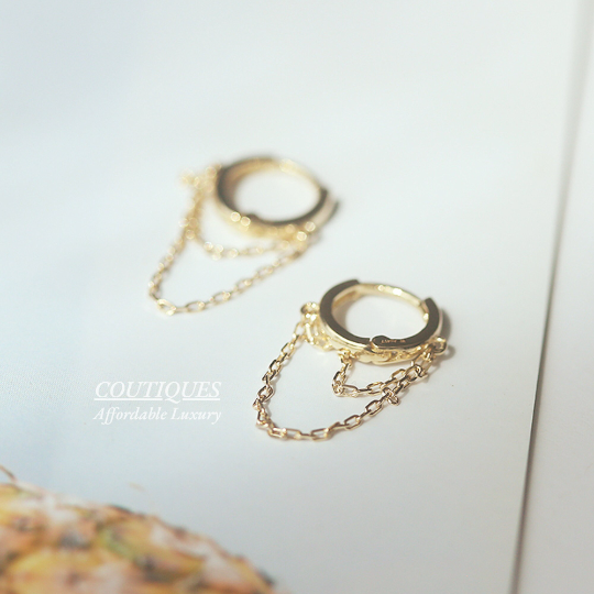 SOLID GOLD Small Hoop Hinged Earrings, 9K Solid Gold Delicate Gold Chain Hoop Earrings, Gold Chain Dangle Drop Hoop Earrings, Birthday Gift