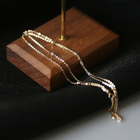 14K SOLID GOLD Dainty Bead Double Chain Anklet/Bracelet, 14Kt Real Gold Bead Anklet, Minimalism Gold Stackable Anklet Chain, Gift For Her