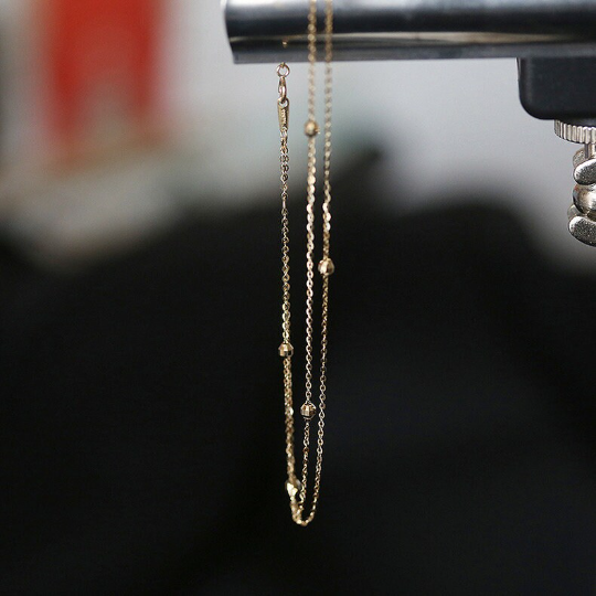 14K SOLID GOLD Dainty Bead Double Chain Anklet/Bracelet, 14Kt Real Gold Bead Anklet, Minimalism Gold Stackable Anklet Chain, Gift For Her