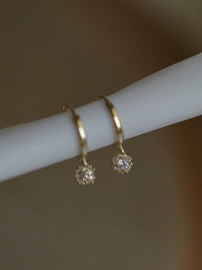 A Pair 9K Solid Gold Stunning Dainty Hoop Earrings, CZ Diamond Hoop Earrings, Hinged Solid Gold Everyday Earrings, Christmas Gift For Her