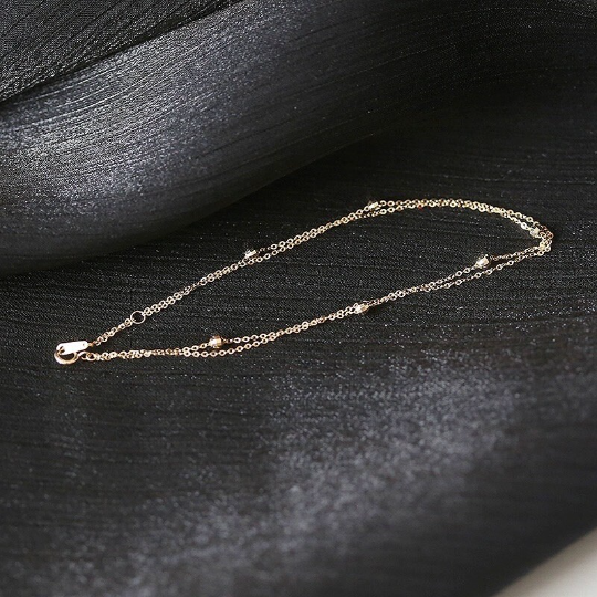 14K SOLID GOLD Dainty Bead Double Chain Anklet/Bracelet, 14Kt Real Gold Bead Anklet, Minimalism Gold Stackable Anklet Chain, Gift For Her