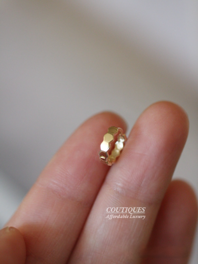9K Solid Gold Beehive Dainty Mini Hoop Earrings, Real Gold Delicate Small Latch Back Hoop, Fancy Gift For Her, Minimalism Hoop Stud
