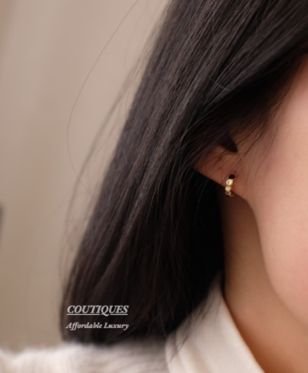9K Solid Gold Beehive Dainty Mini Hoop Earrings, Real Gold Delicate Small Latch Back Hoop, Fancy Gift For Her, Minimalism Hoop Stud
