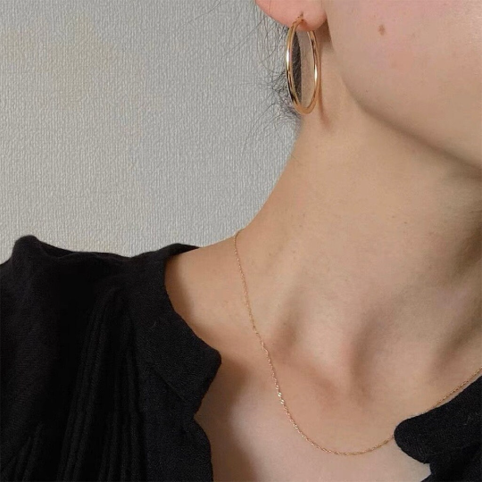 14K Solid Gold Sparkle Twist Chain Necklace, 14K Real Gold Glitter Chain Necklace, 14K Gold Twist Dianty Chain, Gift for Her