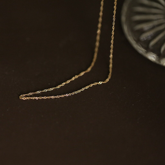 14K Solid Gold Sparkle Twist Chain Necklace, 14K Real Gold Glitter Chain Necklace, 14K Gold Twist Dianty Chain, Gift for Her