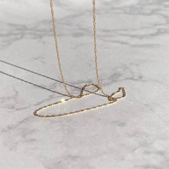 14K Solid Gold Sparkle Twist Chain Necklace, 14K Real Gold Glitter Chain Necklace, 14K Gold Twist Dianty Chain, Gift for Her